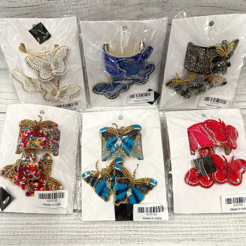 Beaded Butterfly Cuff Bracelet and Earrings